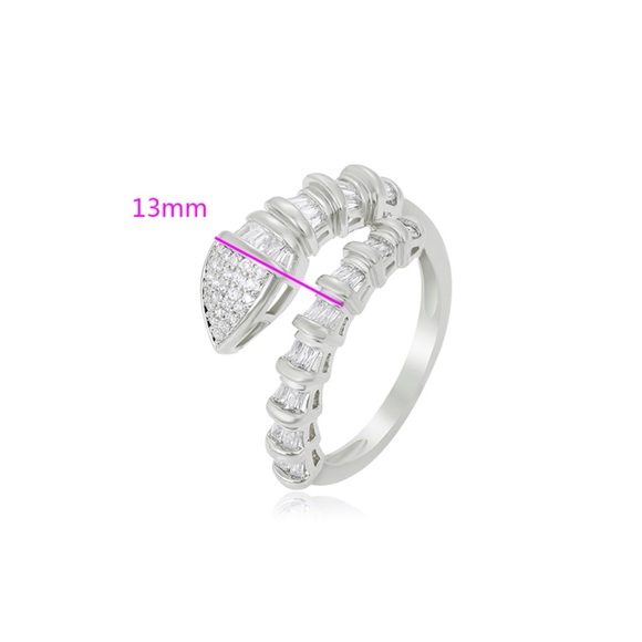 Snake Ring Adjustable Ring Platinum Plated Baguette Stone Ring - Picture 7 of 10